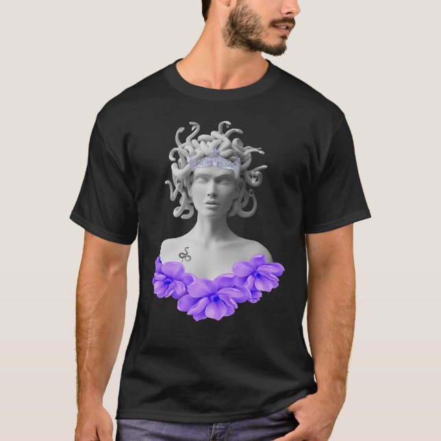 Medusa Gorgon Greek Mythology Purple Floral  T-Shirt (Front)
