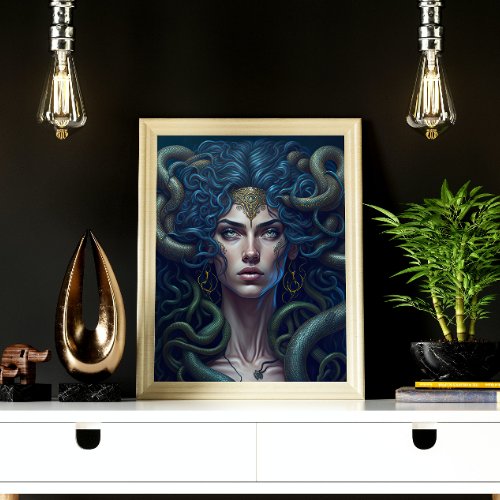 Medusa Greek Goddess Mythology Gorgon Navy Gold  Poster