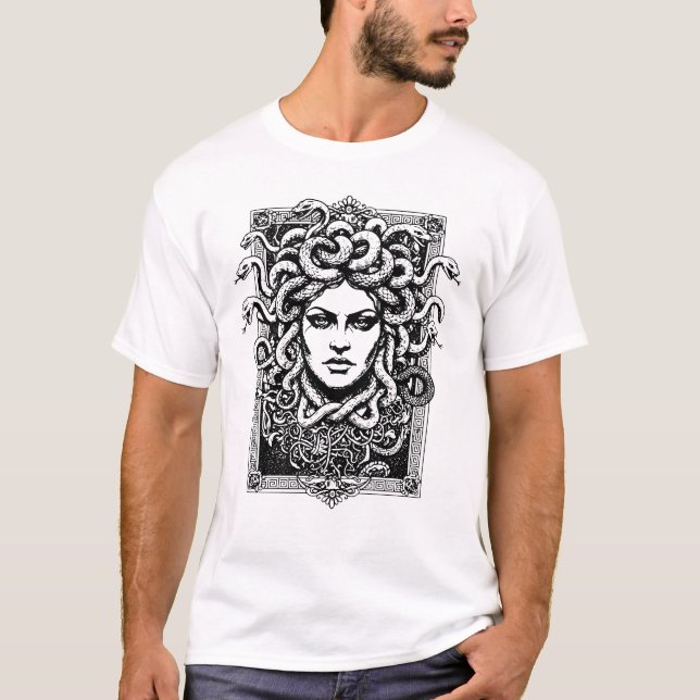 Medusa Greek Goddess with snakes illustration T-Shirt (Front)