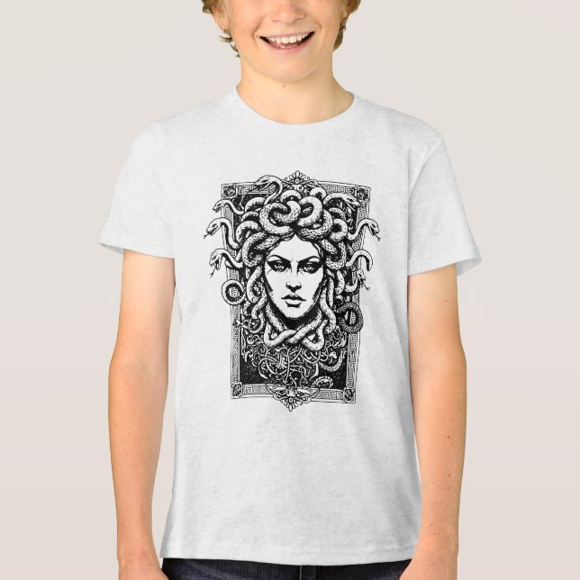 Medusa Greek Goddess with snakes illustration Tri-Blend Shirt (Front)