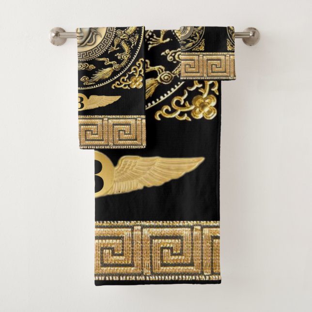 Medusa Greek Key Personalized  Bath Towel Set (Insitu)