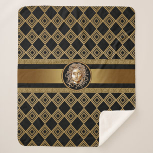 Medusa Head Black & Gold Sherpa Blanket