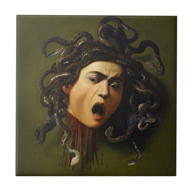 Medusa head Caravaggio painting art mythology canv Ceramic Tile (Front)