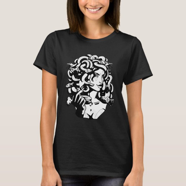 Medusa Head Snake Hair Greek Mythology Ancient Lov T-Shirt (Front)