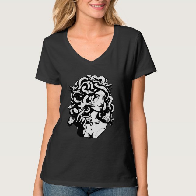 Medusa Head Snake Hair Greek Mythology Ancient Lov T-Shirt (Front)