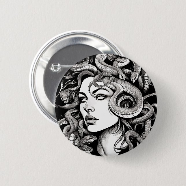Medusa head tattoo style button (Front & Back)