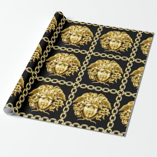Medusa in Chains Black and Gold Wrapping Paper
