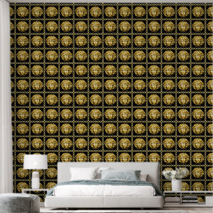Medusa in Chains Gold on Black Designer  Wallpaper