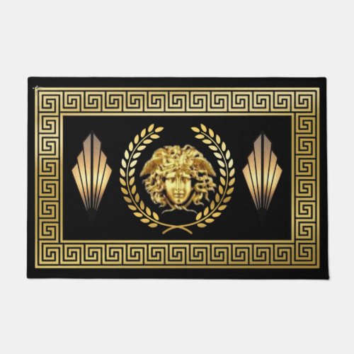 Medusa Laurel Wreath Greek Key Door Mat