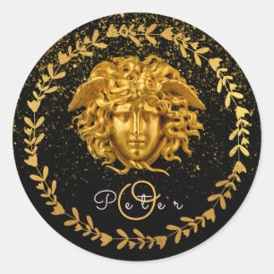 Medusa Mask Gold Glitter Medusa Haute Couture Classic Round Sticker