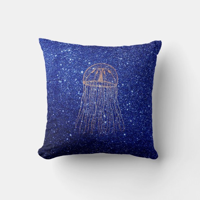 Medusa Sea Life Ocean Blue Rose Pink Gold Peach Throw Pillow (Front)