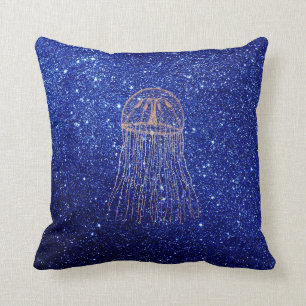 Medusa Sea Life Ocean Blue Rose Pink Gold Peach Throw Pillow
