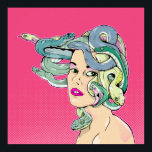 Medusa Snake Hair Poster<br><div class="desc">A colourful illustration of Medusa in the style of vintage and retro posters. She has snakes for hair and in on a hot pink background of half tones.</div>