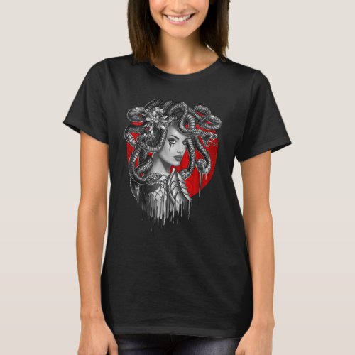 MEDUSA _ Snake Head Girl from Greek Myth Tattoo T_Shirt