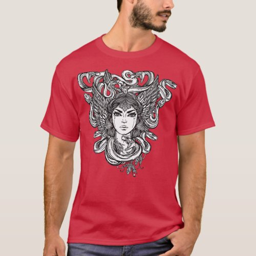 Medusa Snake Woman with Snakes for Hair  T_Shirt