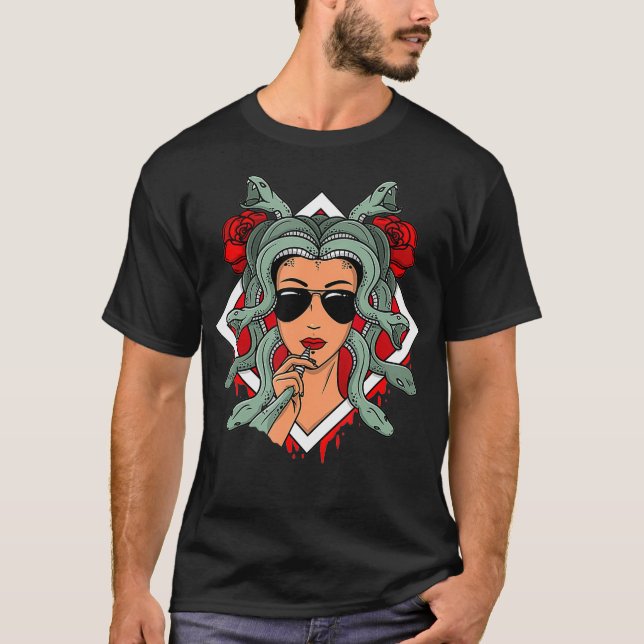 Medusa Snakes Greek Mythology Sunglasses Roses  T-Shirt (Front)