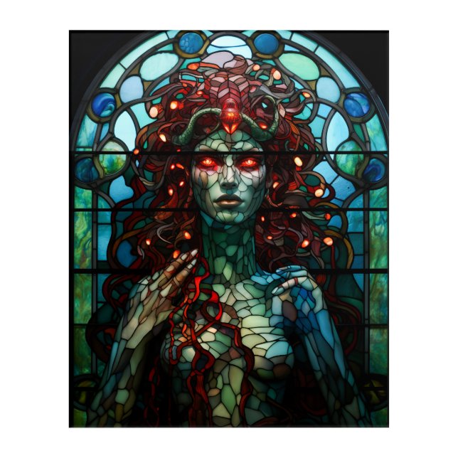 Medusa - Stained Glass Window Tiffany Style Acrylic Print (Front)