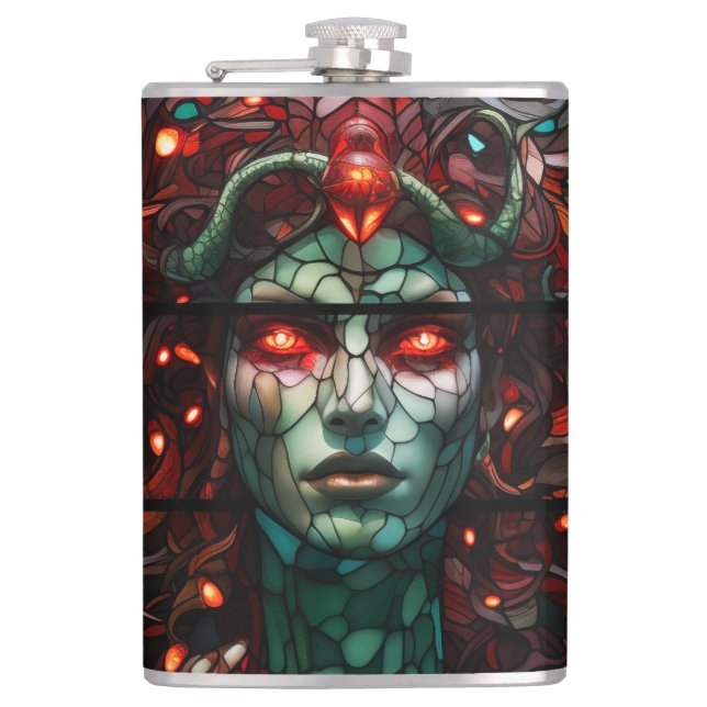 Medusa - Stained Glass Window Tiffany Style Flask (Front)