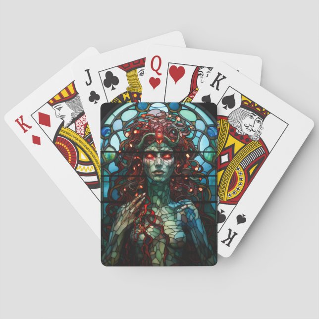 Medusa - Stained Glass Window Tiffany Style Poker Cards (Back)