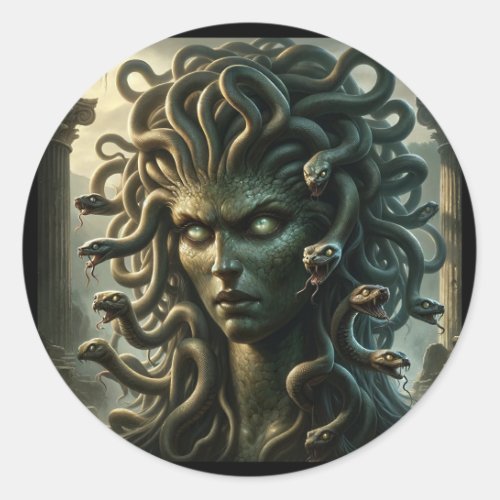 Medusa Stare of Death Head of Snakes Classic Round Sticker