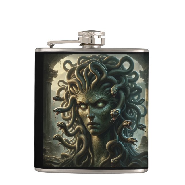 Medusa Stare of Death Head of Snakes Flask (Front)