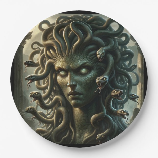 Medusa Stare of Death Head of Snakes Paper Plates (Front)