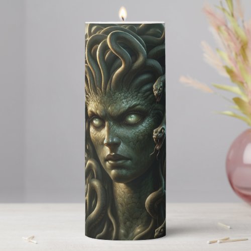 Medusa Stare of Death Head of Snakes Pillar Candle