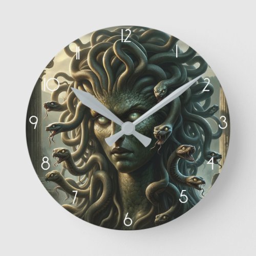 Medusa Stare of Death Head of Snakes Round Clock