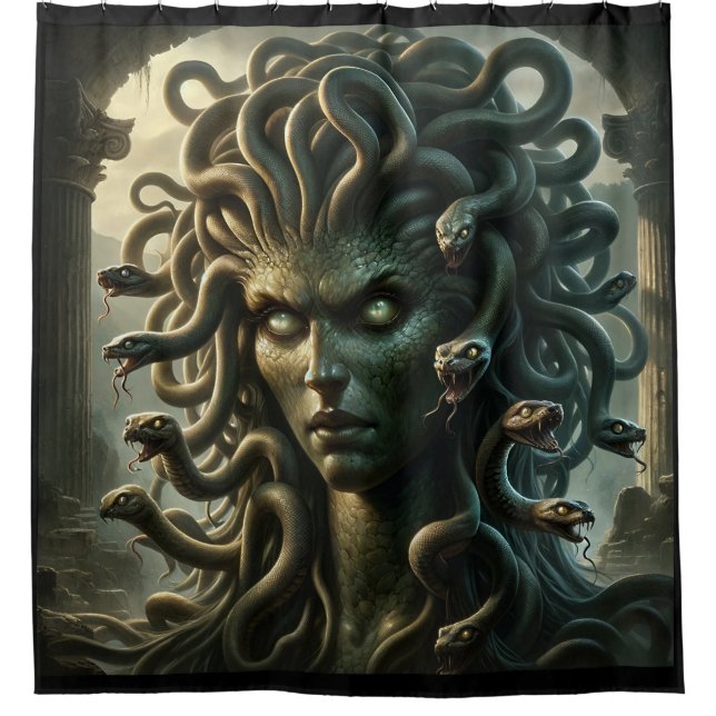 Medusa Stare of Death Head of Snakes Shower Curtain (Front)