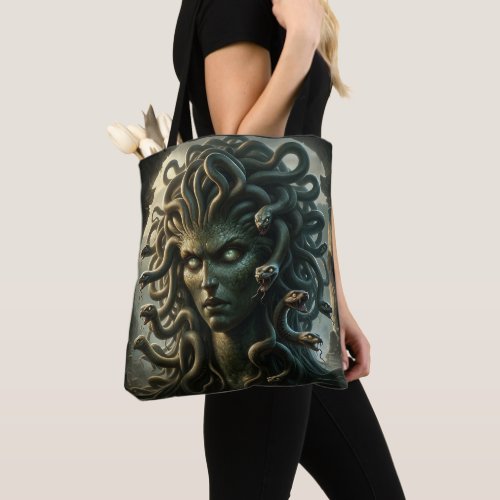 Medusa Stare of Death Head of Snakes Tote Bag