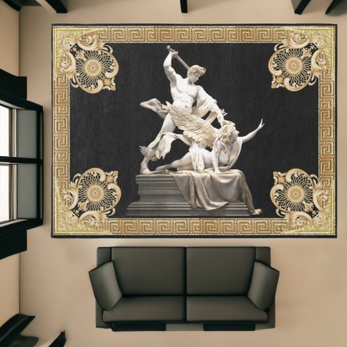 Medusa vs Perseus Greek Key Sculpture Art Rug