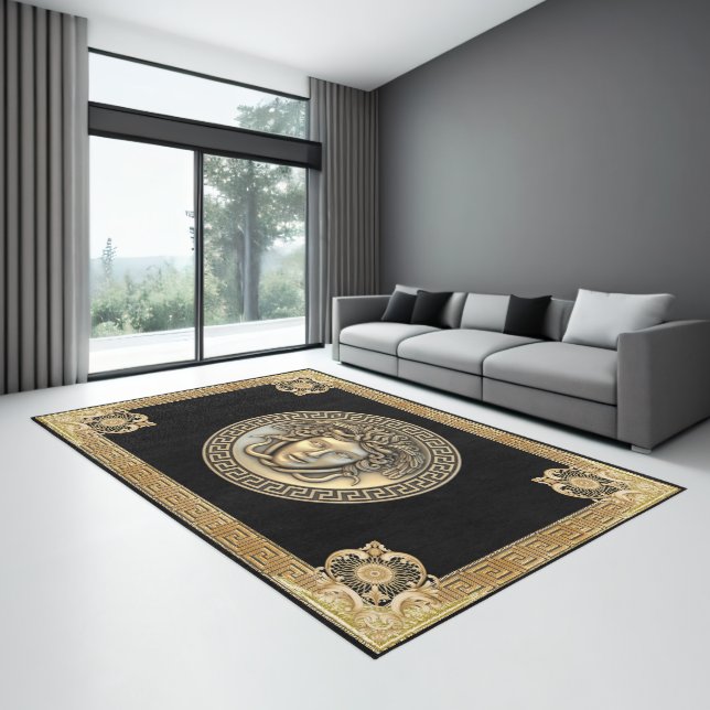 MEDUSA with Golden Greek Key, Aubusson Area Rug (Insitu (Indoor 3))
