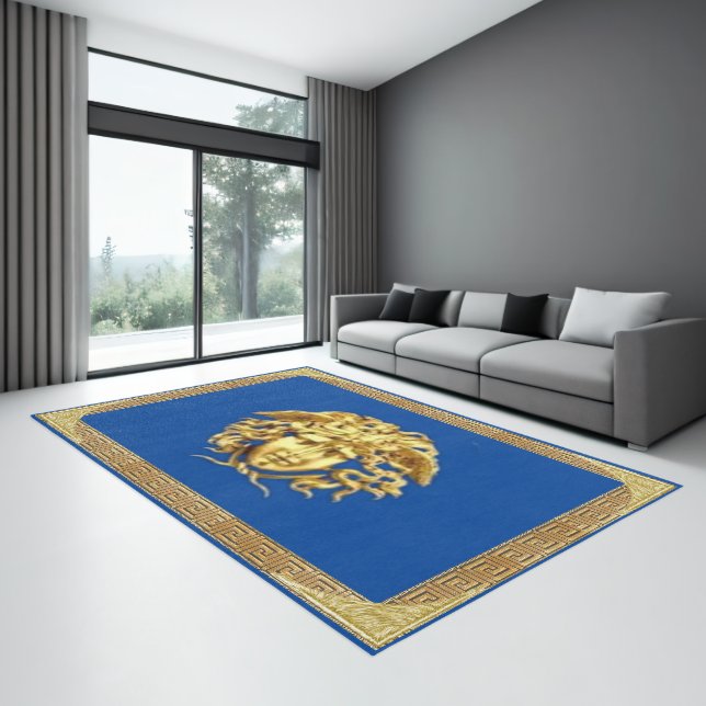 MEDUSA with Golden Greek Key, Greek Revival Area Rug (Insitu (Indoor 3))