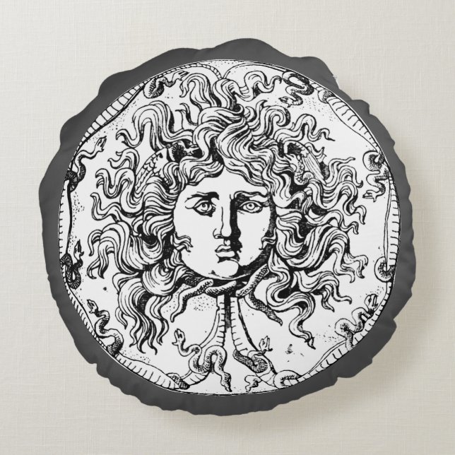 Medusa & Zeus Round Pillow (Back)