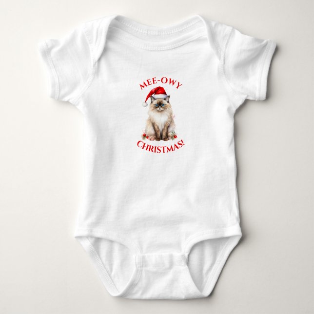 Mee-Owy Christmas White and Brown Himalayan Kitty Baby Bodysuit (Front)