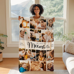 Meema We Love you Hearts Modern Photo Collage Fleece Blanket