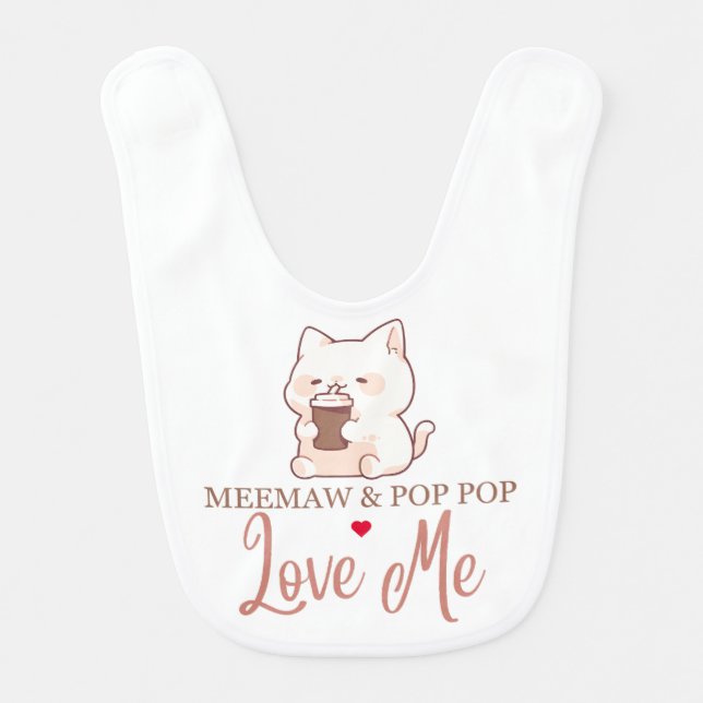 Meemaw and Pop Pop Cat Grandchild  Baby Bib (Front)