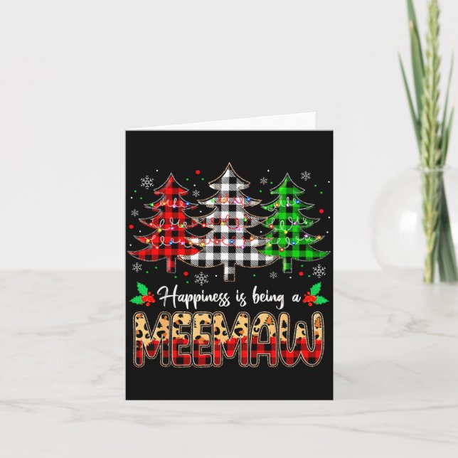 Meemaw Christmas Tree Xmas Buffalo Plaid Red White Card (Front)
