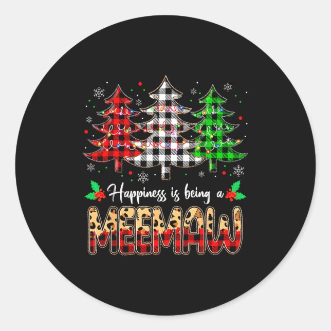 Meemaw Christmas Tree Xmas Buffalo Plaid Red White Classic Round Sticker (Front)