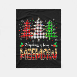 Meemaw Christmas Tree Xmas Buffalo Plaid Red White Fleece Blanket