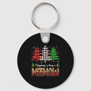 Meemaw Christmas Tree Xmas Buffalo Plaid Red White Keychain