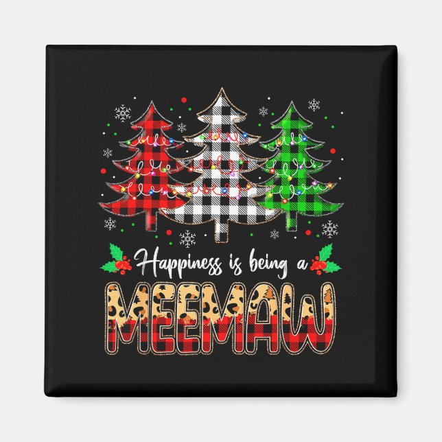 Meemaw Christmas Tree Xmas Buffalo Plaid Red White Magnet (Front)