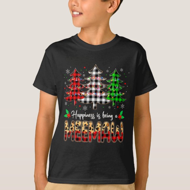 Meemaw Christmas Tree Xmas Buffalo Plaid Red White T-Shirt (Front)