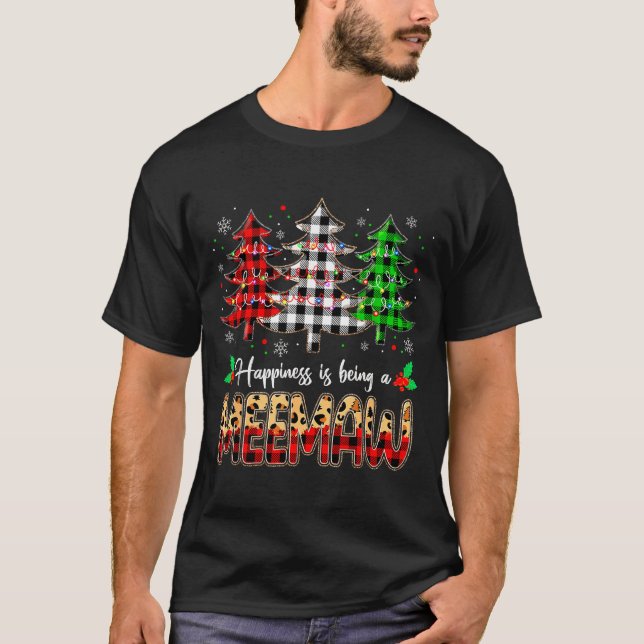Meemaw Christmas Tree Xmas Buffalo Plaid Red White T-Shirt (Front)
