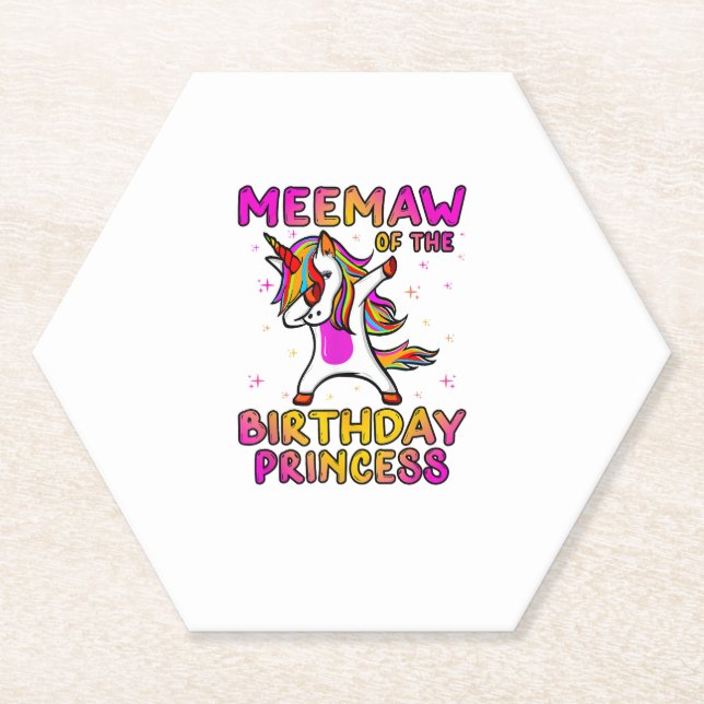 Meemaw Of The Birthday Princess Girl Grandma Dabbi Paper Coaster (Front)