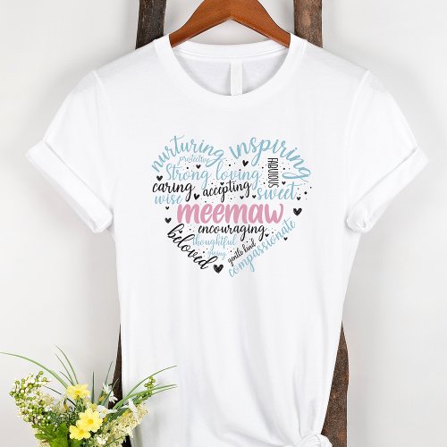 Meemaw Word Cloud Pink Heart Grandma T_Shirt