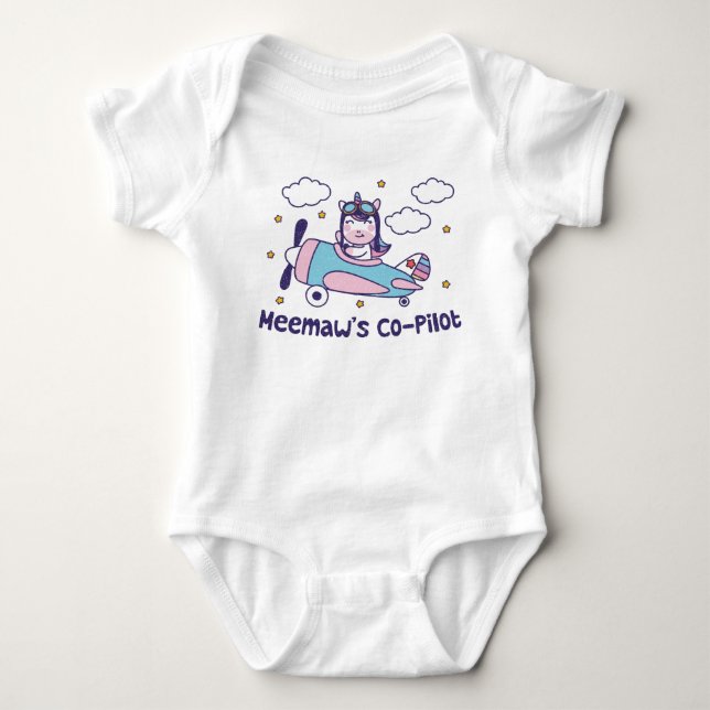 Meemaw's Co-Pilot - Unicorn Airplane Baby Bodysuit (Front)