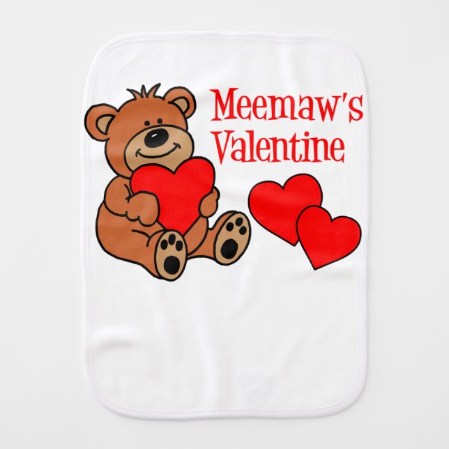 Meemaw's Valentine Bear Baby Burp Cloth (Front)