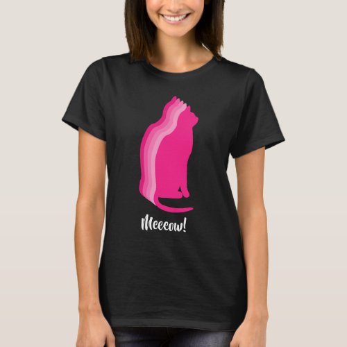 Meeow Cute pink cat sitting in silhouette T_Shirt