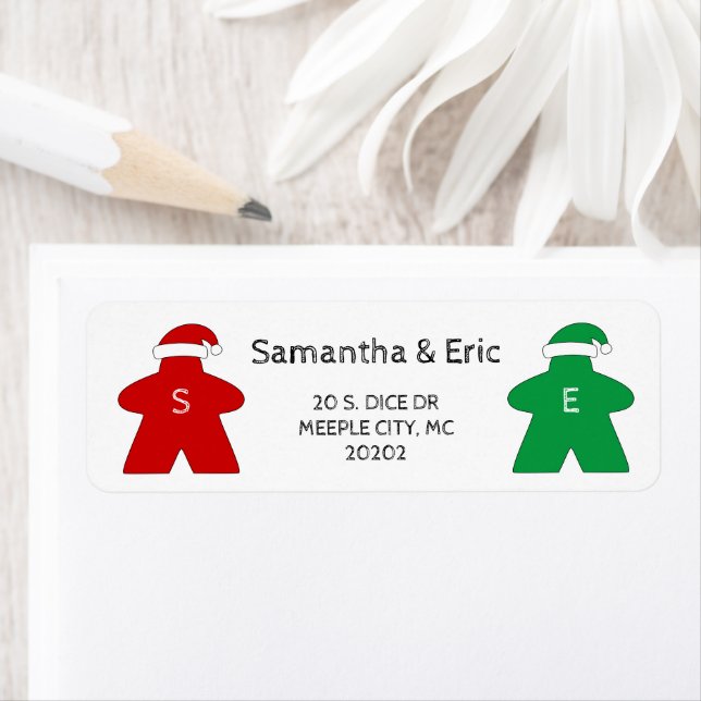 Meeple Santa and Elf w/ Hats Christmas Address Label (Insitu)